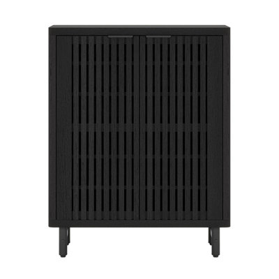 33.46" Modern Black Wooden  6-Tier Shoe Cabinet With Louvered Doors