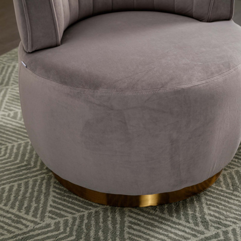 Alphonsine Upholstered Swivel Barrel Chair, Gray Velvet