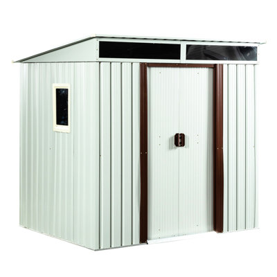 6Ft X 5Ft White Outdoor Metal Storage Shed With Foundation, Galvanized Iron Build, Protected Steel Panels, Sliding Door Padlock, Transparent Roof Plat