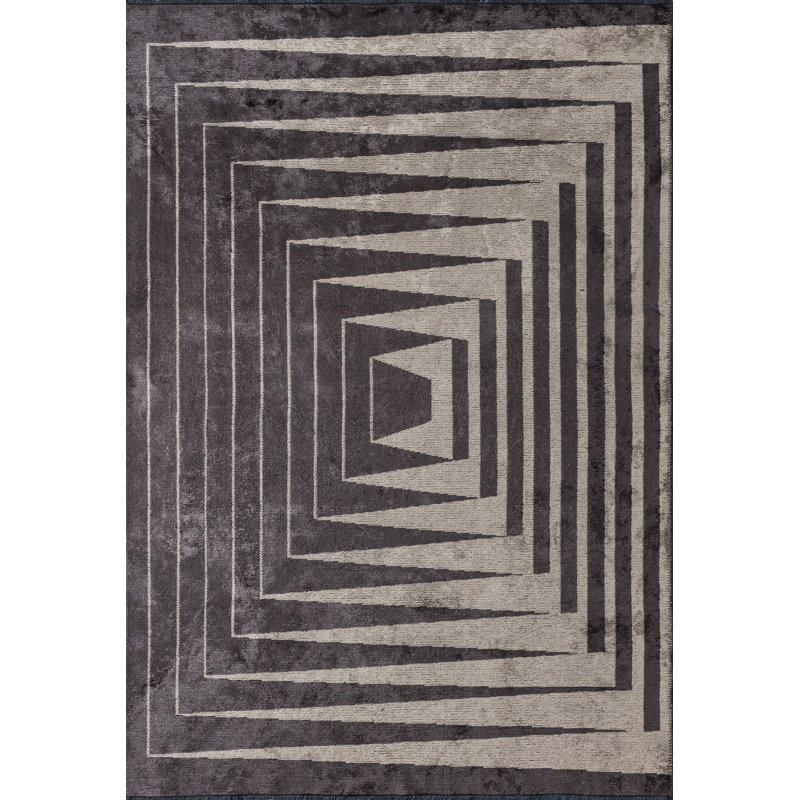 Rapture Gray/Beige/Dark Brown Geometric Luxury Area Rug, Rectangle 7'10" x 11'2"