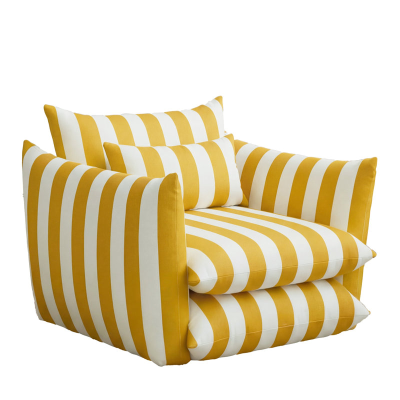 40" W Oversized Striped Accent Chair, Modern Coastal Armchair with Plinth Base and Reversible Cushions, Lounge Chair and a Half for Living Room