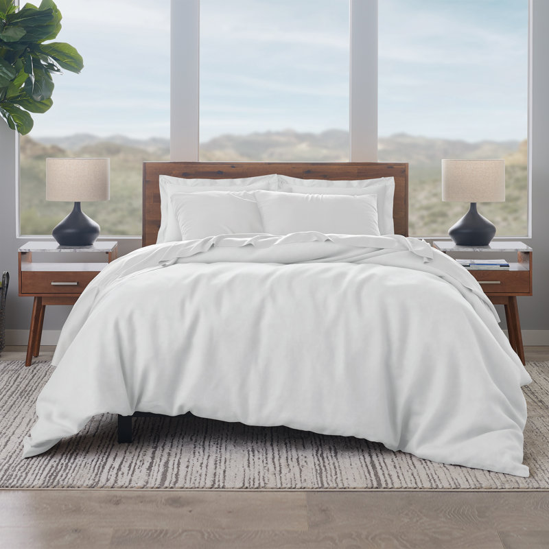 Ensemble de housse de couette 100% coton EJ Classic Premium, respirant, frais et frais, Blanc