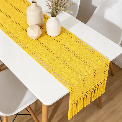 Boho Table Runner For Kitchen Dining Farmhouse Rustic Decor, Macrame Woven Cotton Linen Centerpiece, Small Coffee Table Runner For Dresser Home Decor