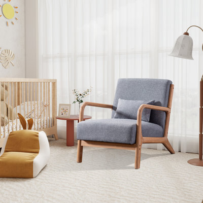 Hertford 26" Wide Mid Century Upholstered Solid Wood Accent Chair with an Extra Pillow