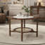 Table basse à forme pétale et verre à motif craquelé blanc, table basse à 2 niveaux avec rotin-1357299157