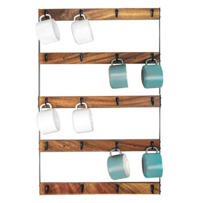 Porte-gobelet à café, porte-gobelet à fixation murale rustique, porte-gobelet avec support à 20 gobelets, grand présentoir à 5 niveaux pour la cuisine