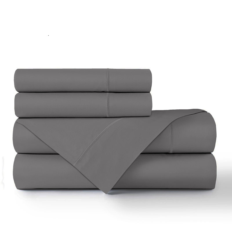 Ensemble de draps 100% coton jersey, Gris foncé, Double