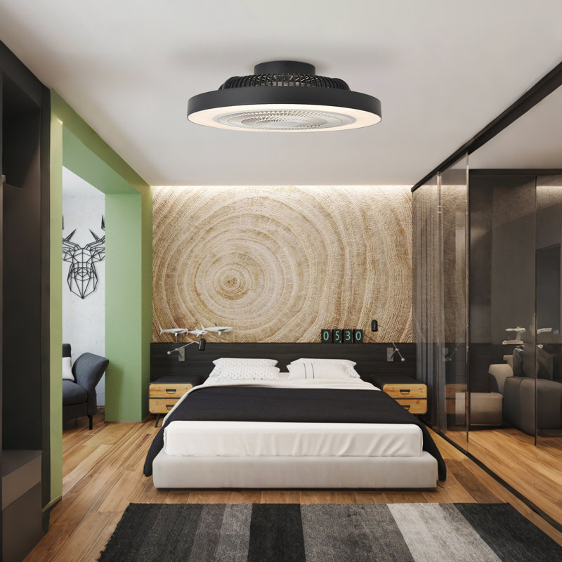 Ventilateur de plafond à profil bas de 19 pouces avec lumière, montage encastré, 5 pales transparentes, finition mate, double DEL à intensité variable, télécommande, pour chambre à coucher, salon, cuisine