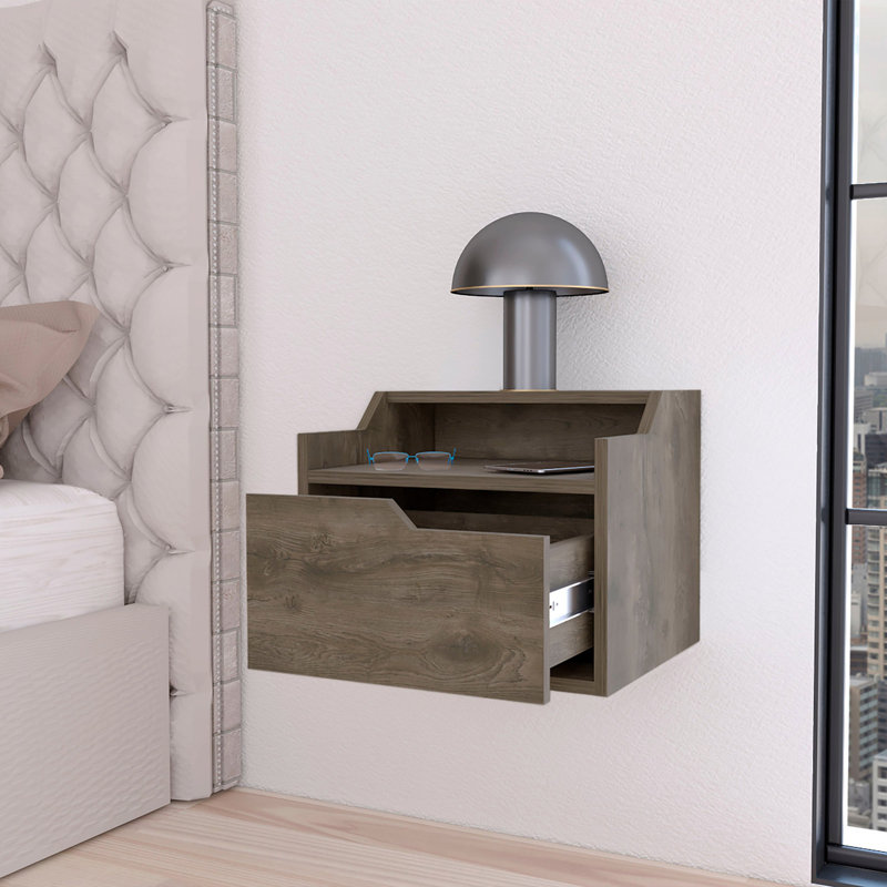 Dual-Shelf Display Floating Nightstand, Dark Brown