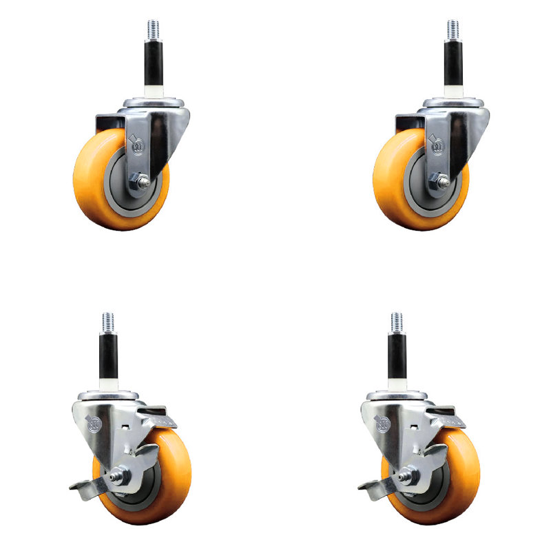Ensemble de roulettes extensibles 3,5 pouces pivotantes 3,5 pouces 7/8 pouces en poly 316SS, Jaune