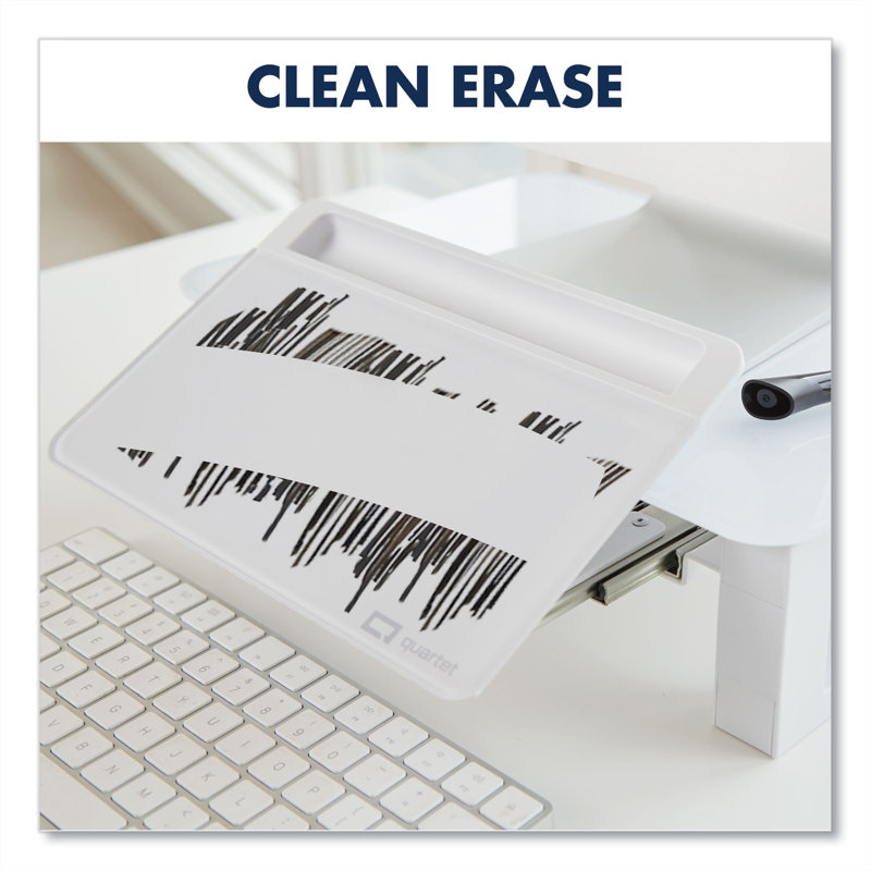 White Tempered Glass Adjustable Desktop Monitor Stand with Dry-Erase Board