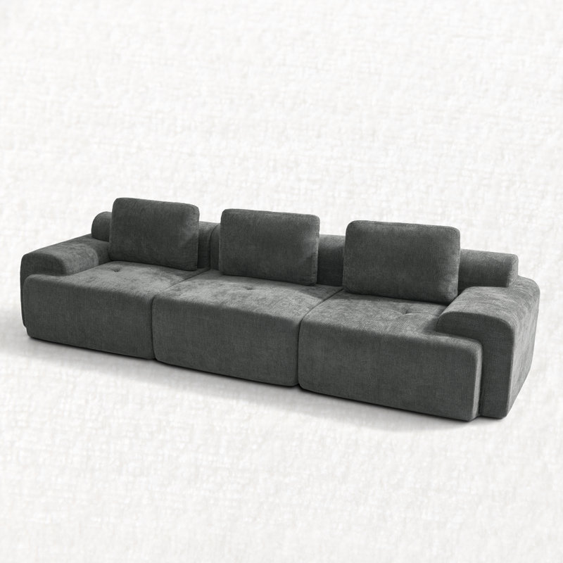 122" Wide Modular Sofa With Plush Cushions And Track Arms Compression Sofa, Deep Gray Fabric
