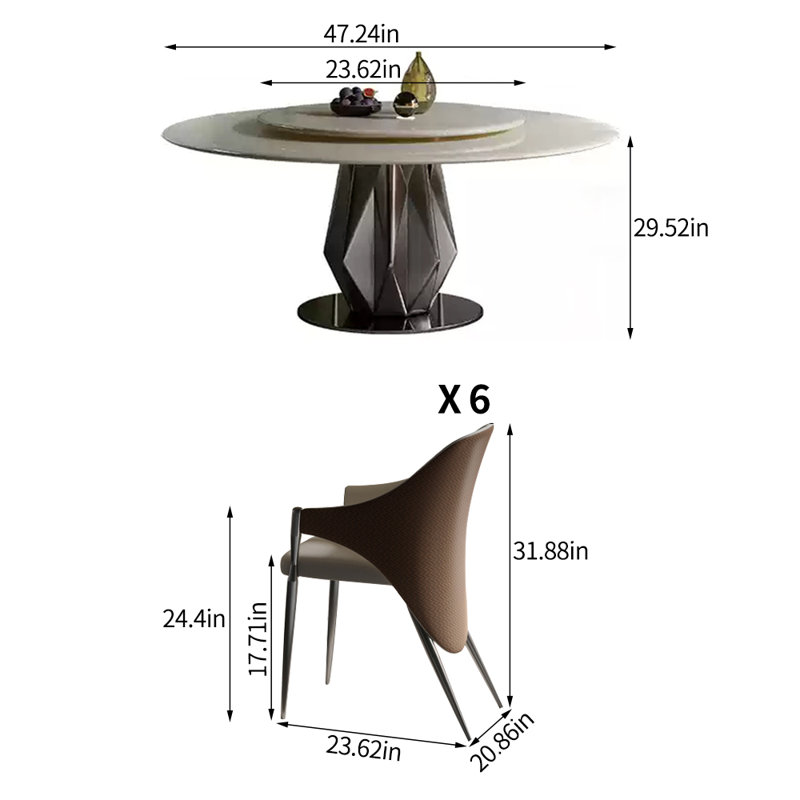 Luxury Simple Marble Round Dining Table Sets, 7