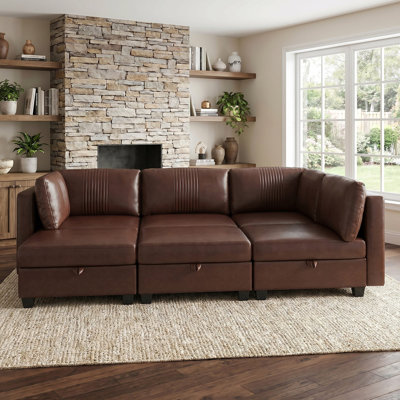Flexible PU Modular Sofa,Convertible Shapes, Storage & Sleeper Function for Living Room-6seats