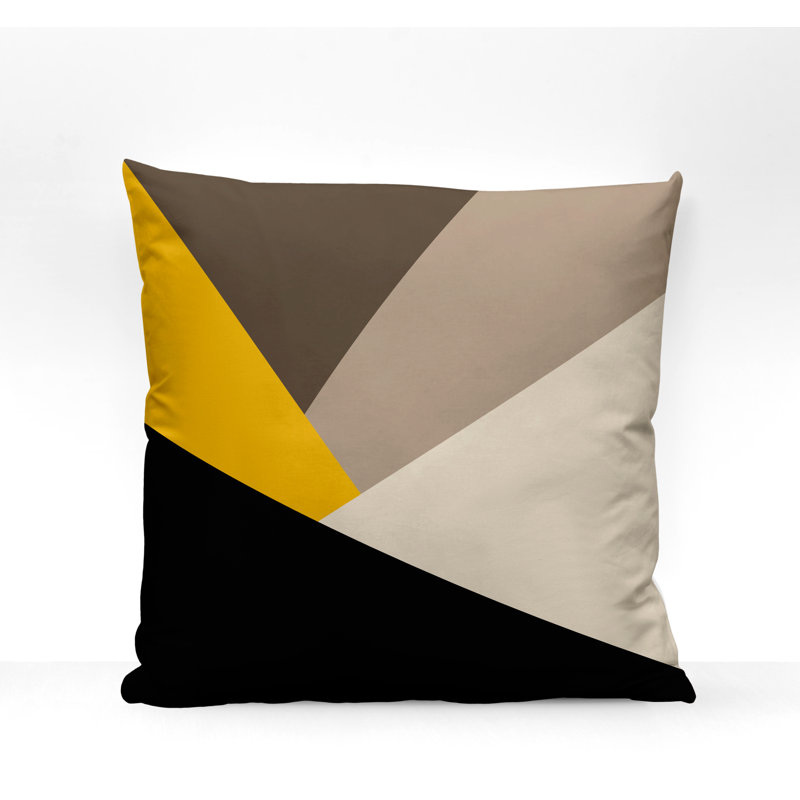 Coussin décoratif intérieur / extérieur Isla, L 15 po x H 15 po, Jaune, motif géométrique 2