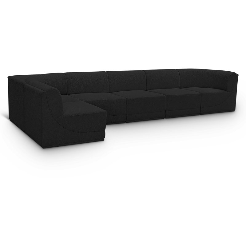 Canapé modulaire rembourré 6 pièces Ollie, Tissu bouclé noir