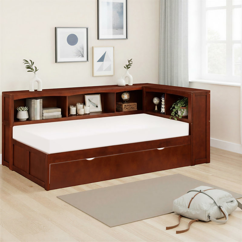Lit plateforme simple en bois avec lit gigogne Lurdes, Brun, Bois massif et bois manufacturé