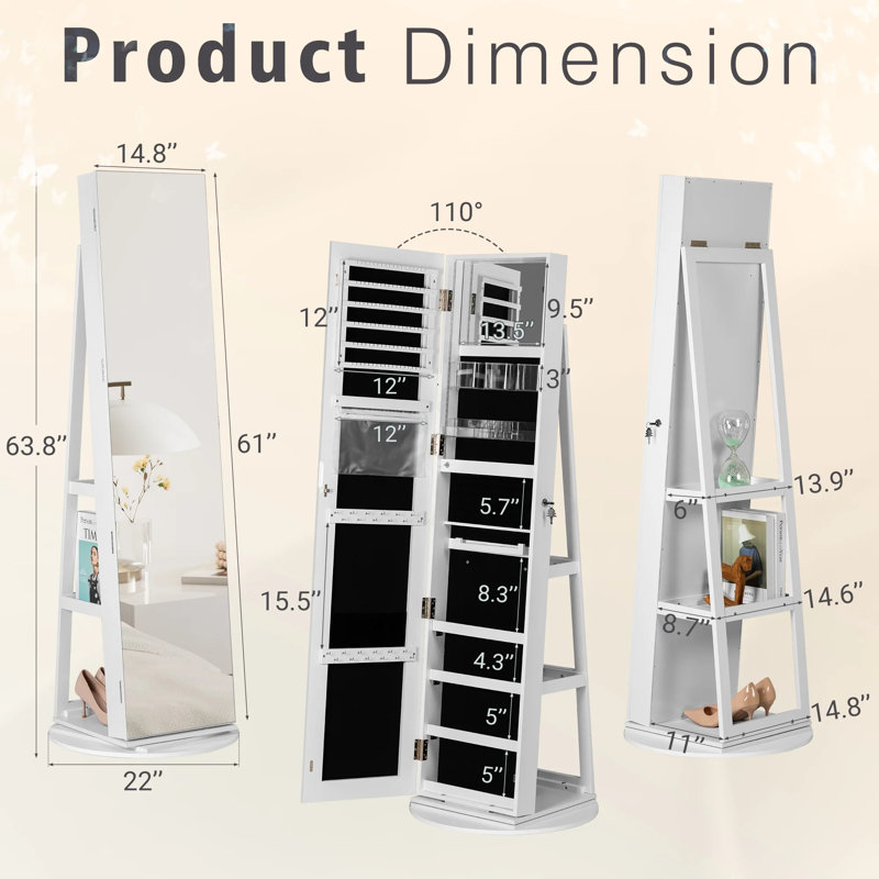 Boush 22'' Wide Free-Standing Jewelry Armoire with Mirror
