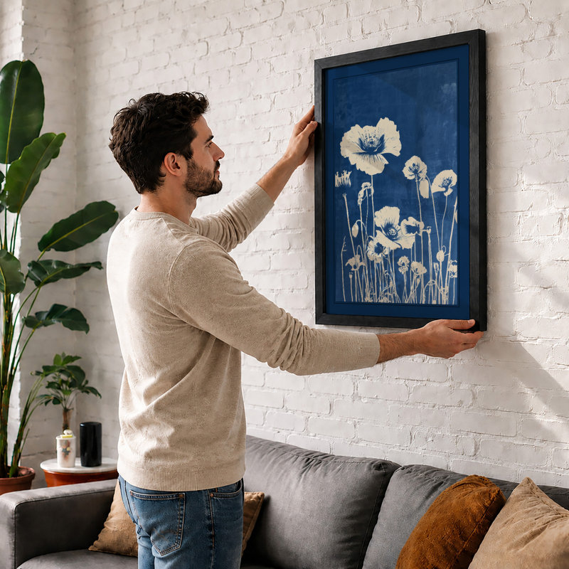 Wildflower Study Botanical - Framed Print, A2 - 59.4 x 42.0 cm, Black