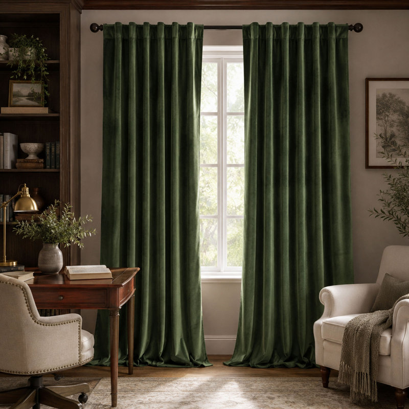 Rideaux en velours vert olive, tissu isolant thermique occultant