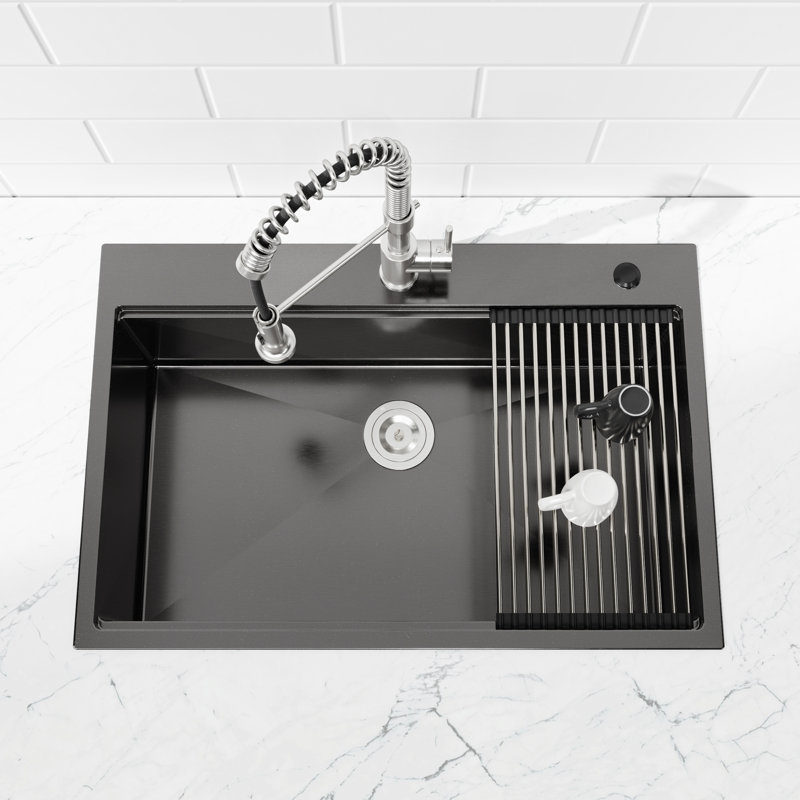 33″X 22″ Overmount Handmade Single Bowl Stainless Steel Kitchen Sink, Matte Black