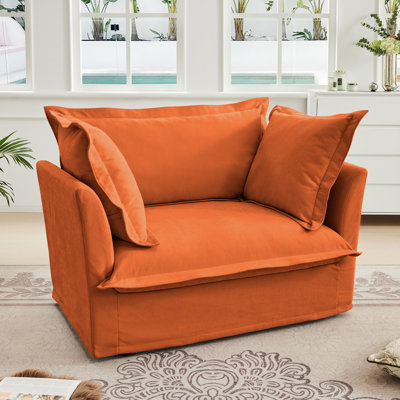 Comfortable Orange Single Armchair With 1 Big Back And 2 Toss Pillows, Breathable Chenille Material, Removable Covers, Design Chenille,