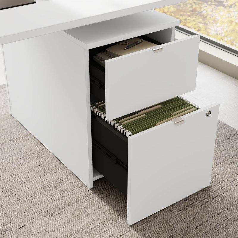 Bush Business Furniture Stratus 60W X 30D Electric Standing Desk With Drawers And Modesty Panel, White