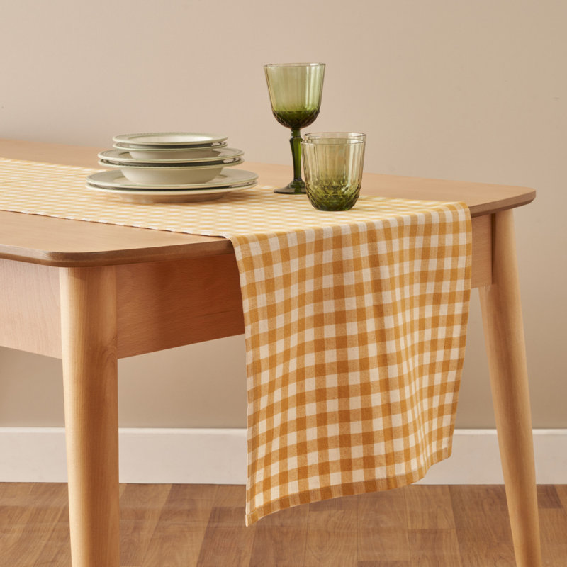 Chemin de table en coton Vichy Pavia, Moutarde