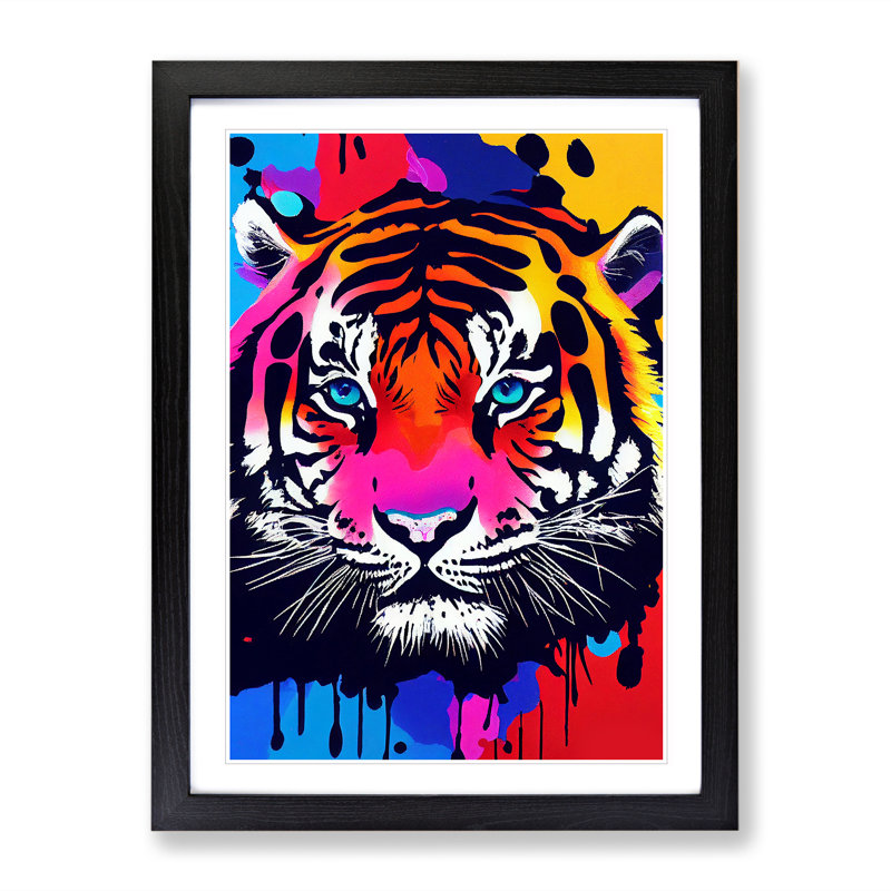 Painted Tiger No.4 Abstract - Wall Art, Black Framed, White, 64cm H x 46cm W