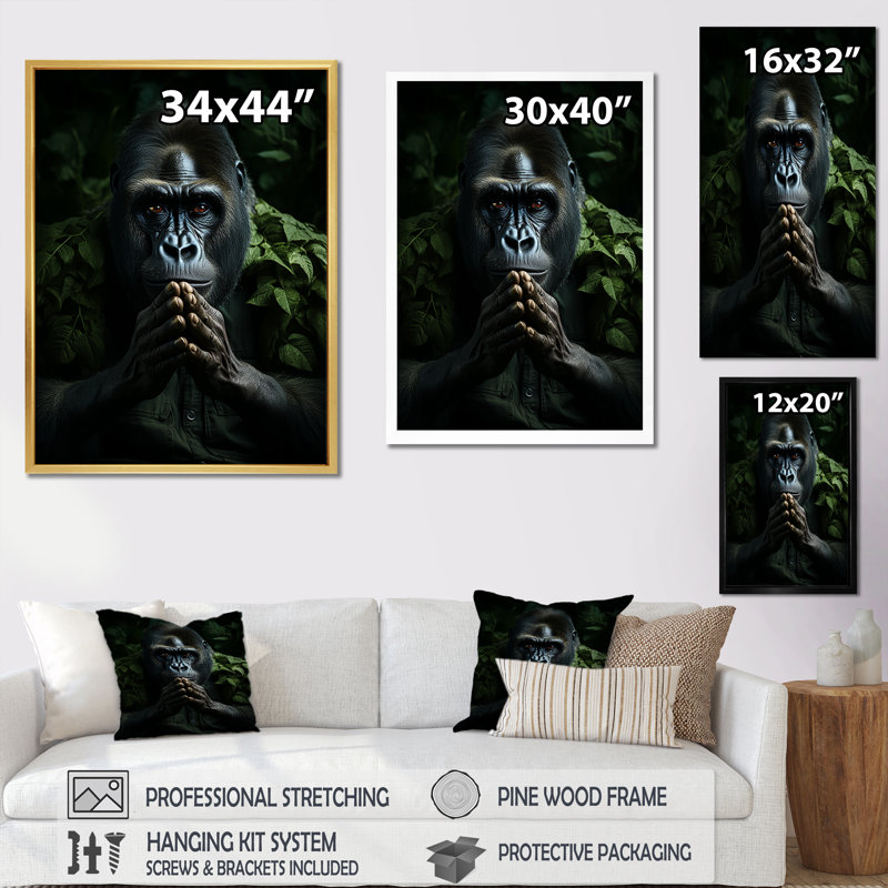 «Gorilla Serenity», reproduction d'art sur toile, H 20 po x l 12 po x P 1 po, Cadre doré simple