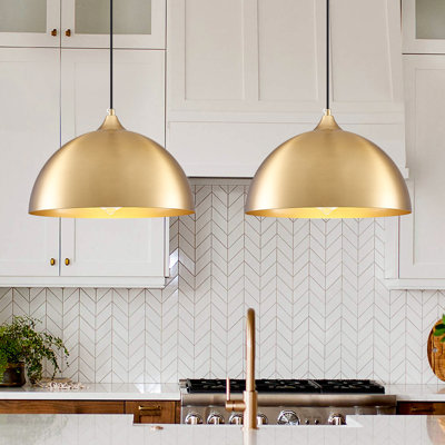 2- light 11.8inches Modern Gold Dome Single Pendant Light For Kitchen,Restaurant Room Aisle