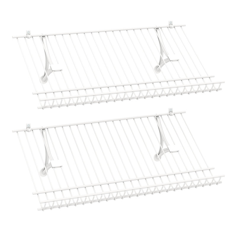  Set of 2 Metal Wire Shelving Unit Sloping Shoe Racks w/ Heightened Edge