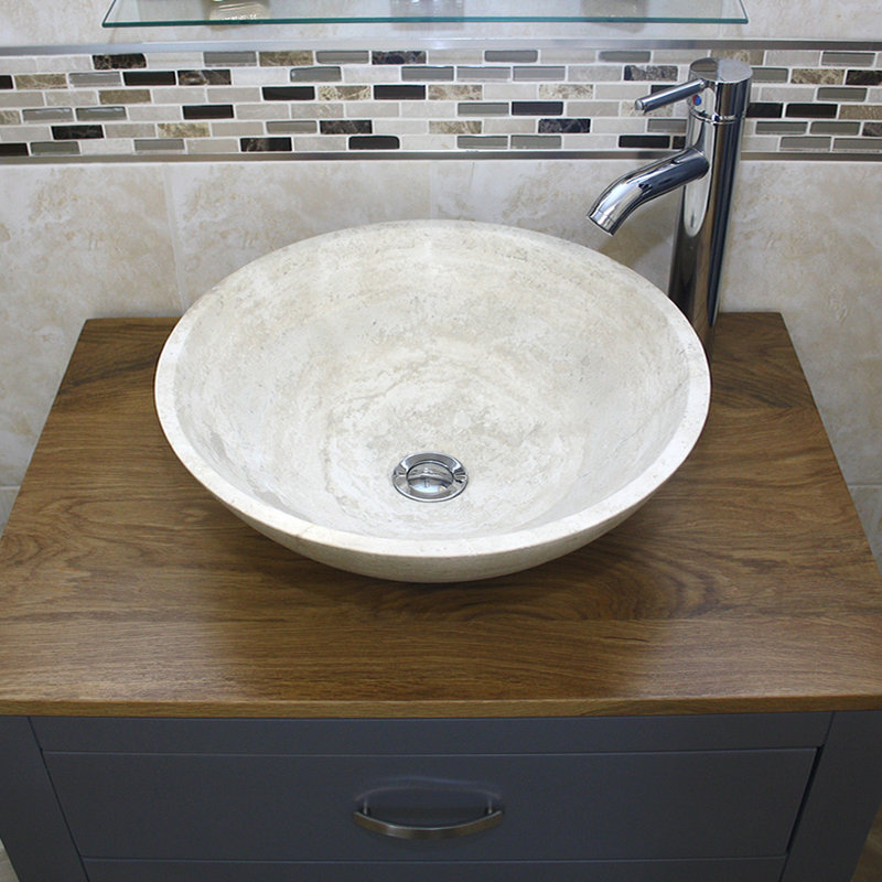 Don 700mm Single Bathroom Vanity with Vessel Basin, Travertine Basin, Grey