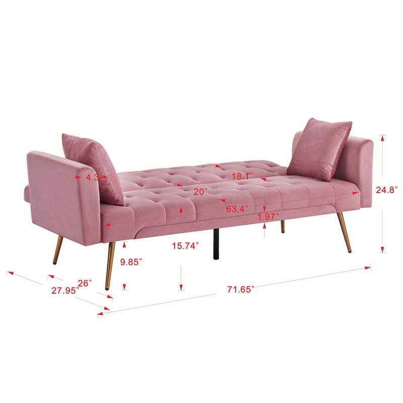 Canapé-lit rembourré de style moderne 71,65 po, Velours rose