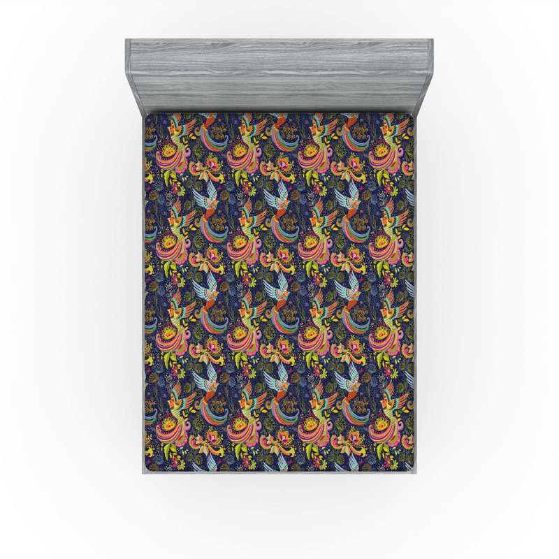 Drap-housse Ambesonne, paquet de 2, Drap-housse de taille double, Bleu foncé / rose / floral mauve
