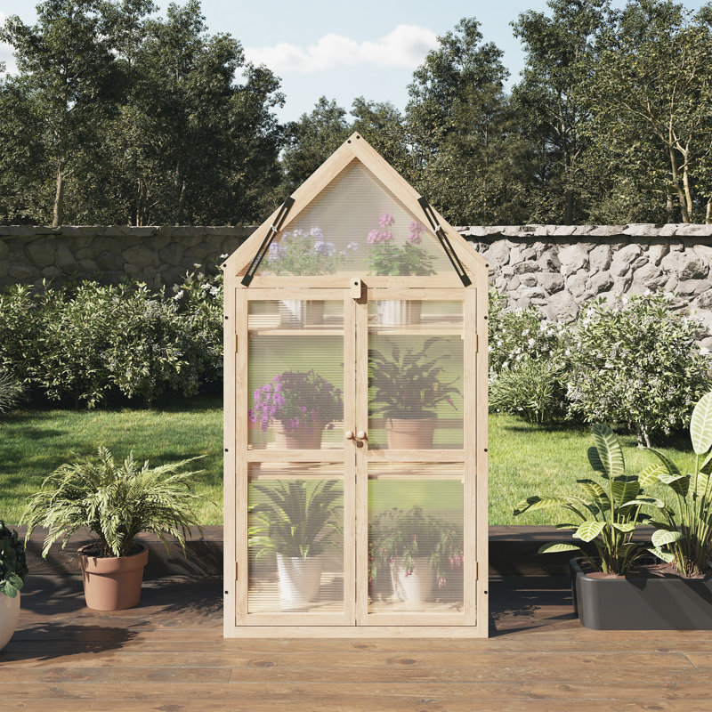 Serre pour l'extérieur ou l'intérieur - serre froide avec panneaux en polycarbonate, structure en bois et tablettes amovibles - Garden Decor par Pure Garden