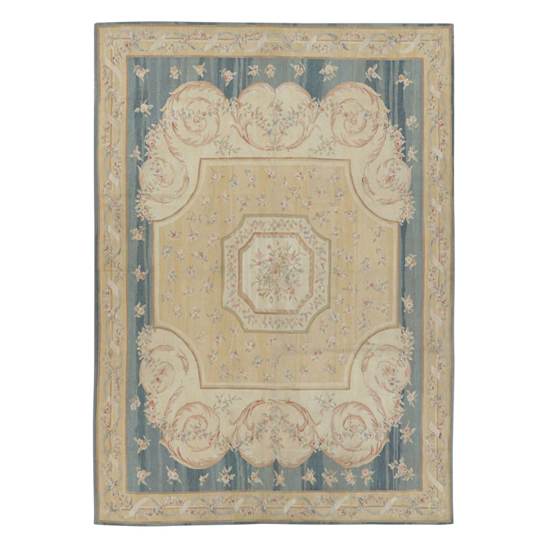 Rug & Kilim’S Aubusson Style Rug In Blue And Cream With Floral Medallion