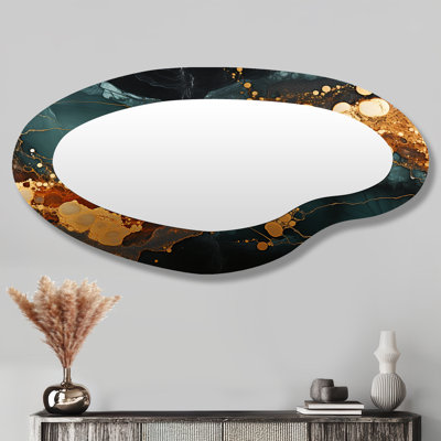 Miroir mural moderne irrégulier doré et vert
