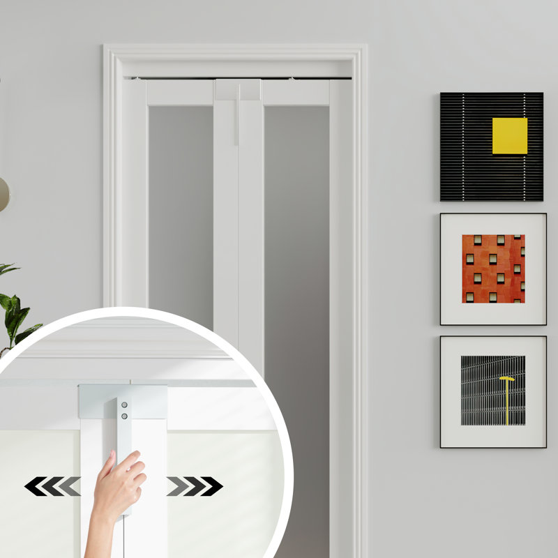 60 in. x 80 in. White MDF Bi-Fold Door with Frosted Glass Panels