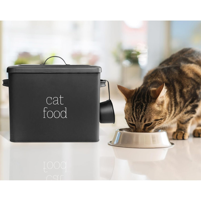 Farmhouse Cat Food Container; Enamel Look Rustic Cat Food Bin With Scoop