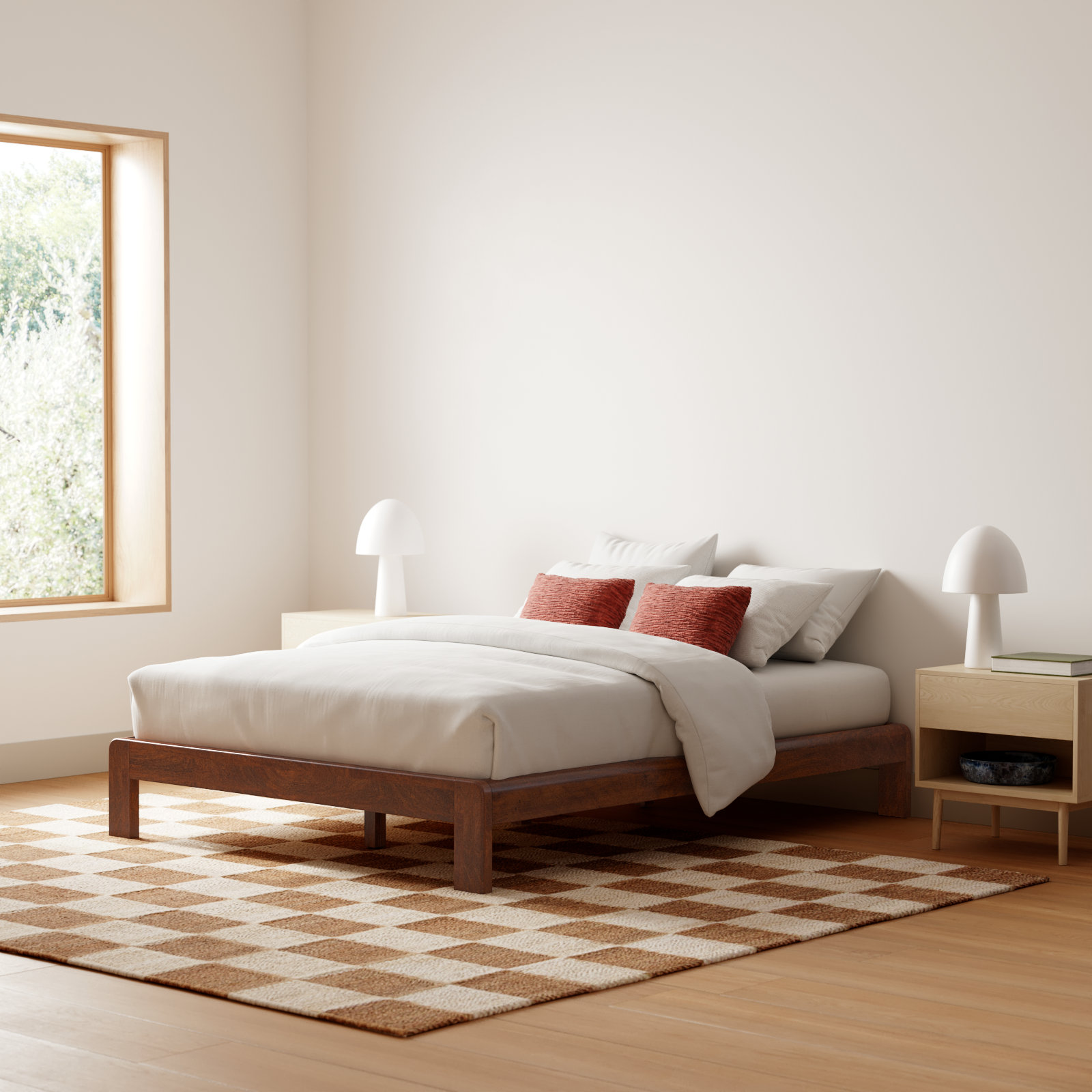 Jeannie Solid Wood Queen Size Platform Bed, Walnut