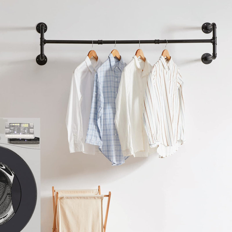 Amyah 322.58cm Wall Mounted Clothes Rack, Black