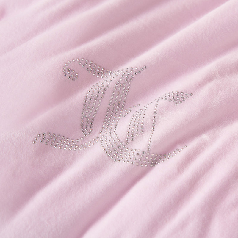 Juicy Couture Velour Comforter Set with 2 Decorative Pillows, Queen + 2 Standard Shams, Marshmallow Pink