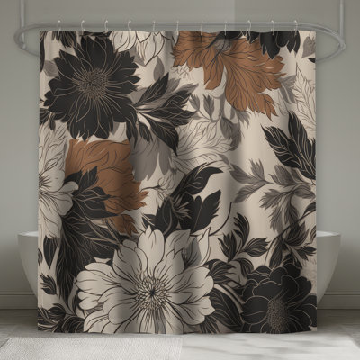 Brown Flowers Shower Curtain Extra Long