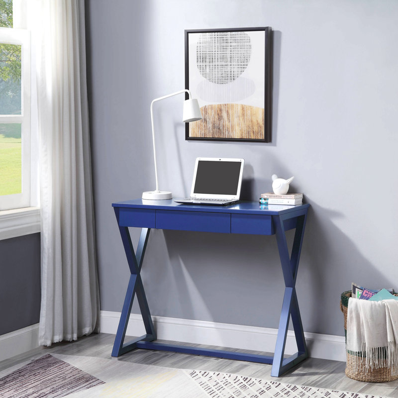 Bureau d'écriture 1 tiroir Twilight Blue avec base en forme de X