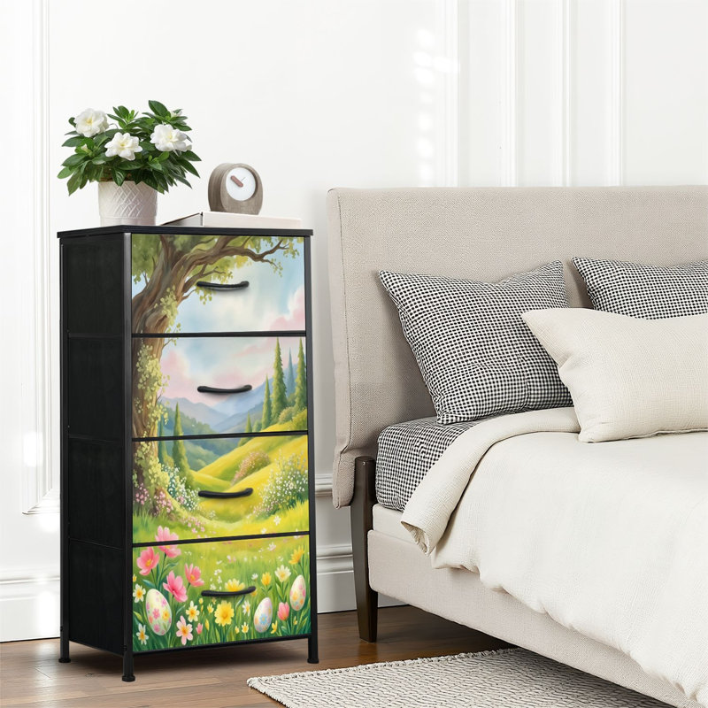 4 Drawer Dresser for Bedroom, Narrow Chest of Drawers, Wooden Top and Study Iron Frame 18"x37.5"-(WxH)