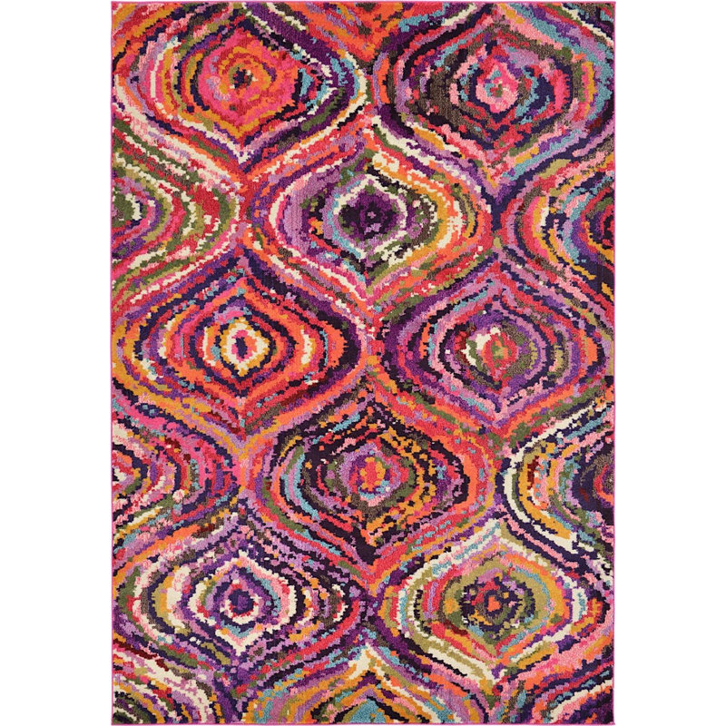 Tapis mauve / orange Eddins, Rectangle 6 pi 7 po x 9 pi 6 po