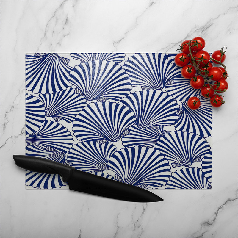 Striped Sea Shells Glass Chopping Board, 40cm L x 28cm W