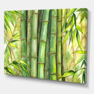 Tiges de bambou vert vif - peinture sur toile