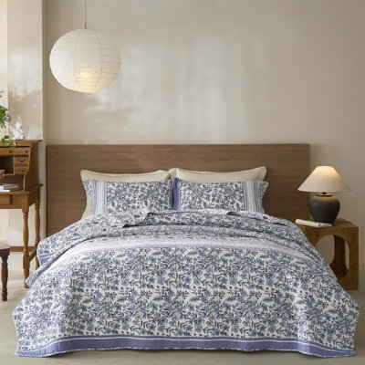 SLEEPBELLA 100% Cotton Queen Quilt 3Pcs,Reversible Pattern on White,Luxury Lightweight Coverlet Sets for All Season